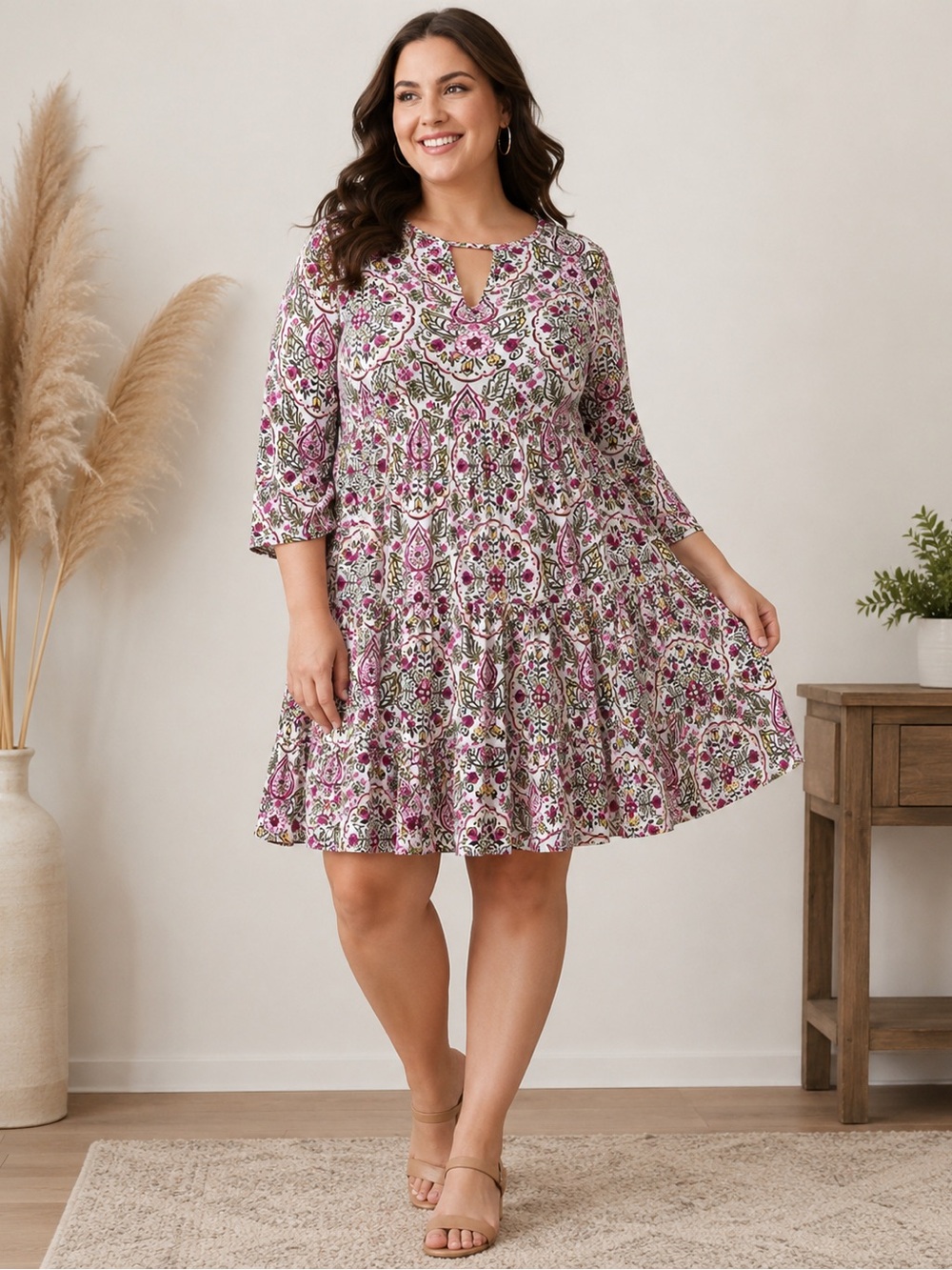 Torrid Ivory Floral Print Challis Skater Dress Size 00 (Size 10 M/L)